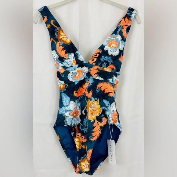 SEAFOLLY - Spring Festival Cross Back One Piece - True Navy Orange Floral US 6 - Picture 6 of 10